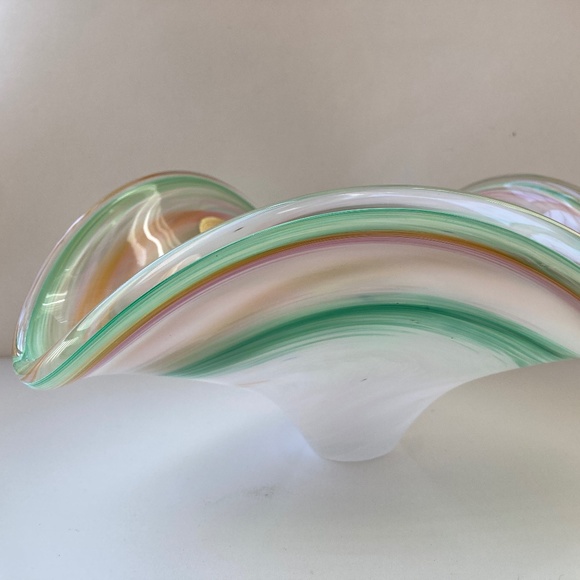 MuranoI 10”Triangle Bowl Multi Color Freeform Glass - Picture 1 of 15